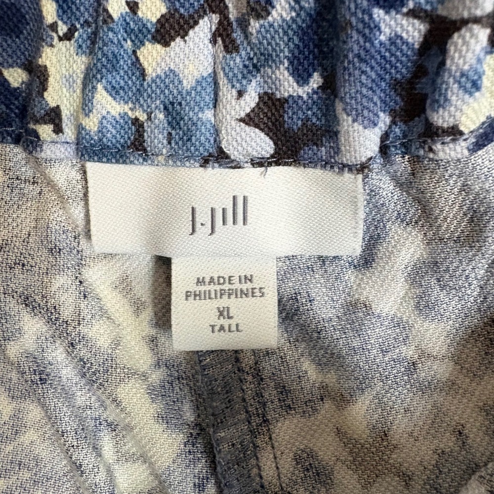 JJILL Floral Wide Leg Cropped Pants Womens XL Tall Blue White Tie Waist - Picture 5 of 8